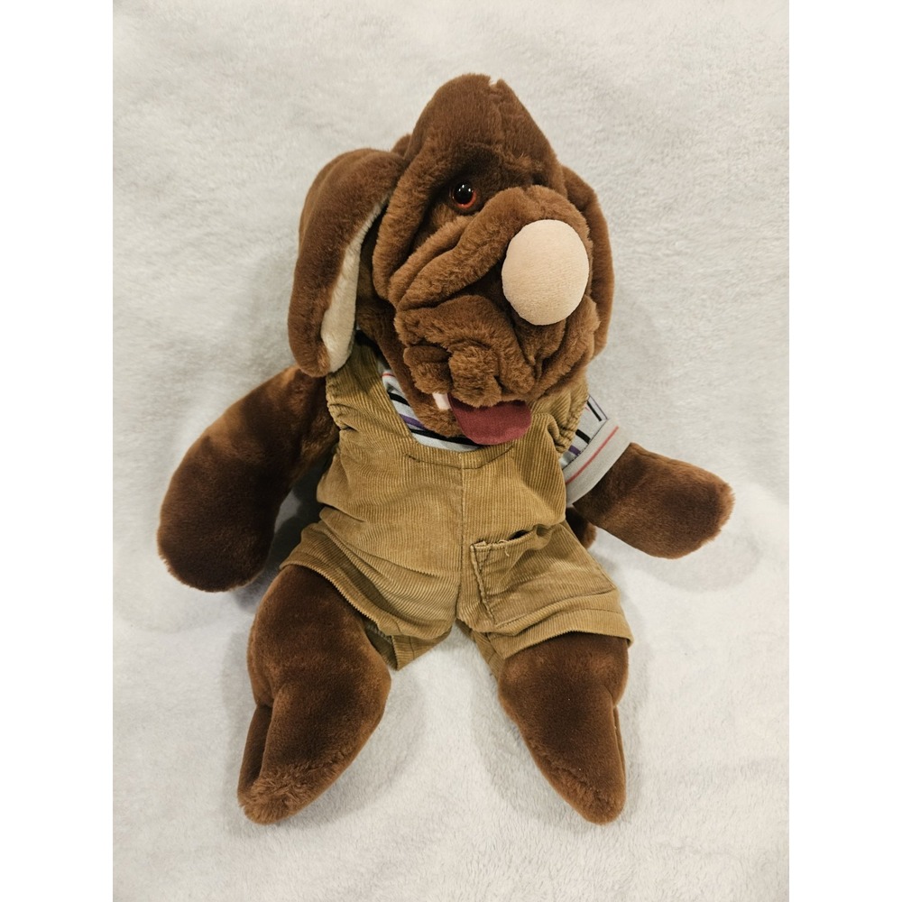 Vintage 1981 Ganz Bros Wrinkles Plush Hound Dog Hand Puppet Corduroy Overall